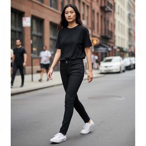 ZARA Black Slim Fit Mid Rise Coated Ribbed Pants